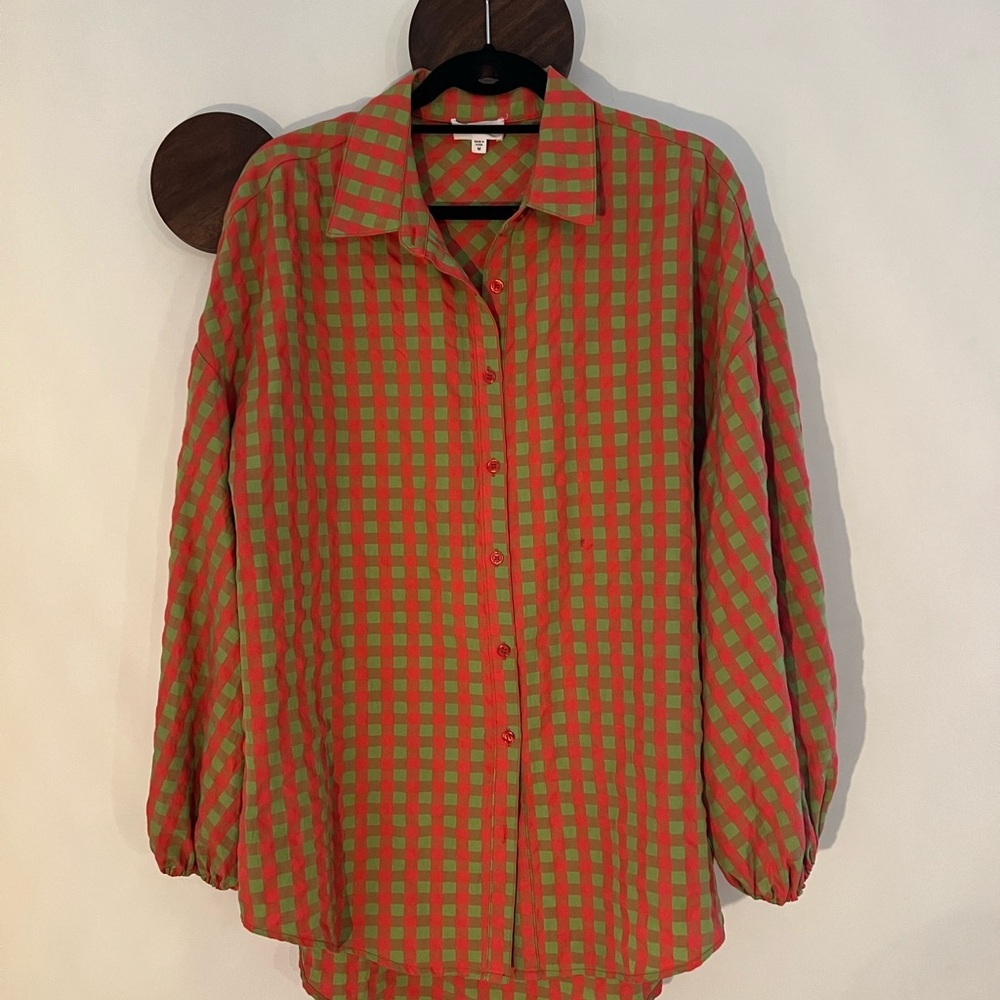 Anniewear Red and Green Plaid Button Shirt